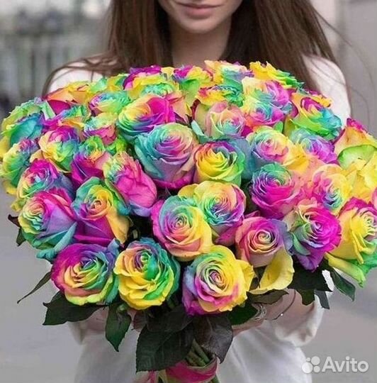 Радужные розы Цветы Доставка
