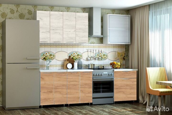 Кухня Радуга 1,8 м крафт дуб белый/золотой