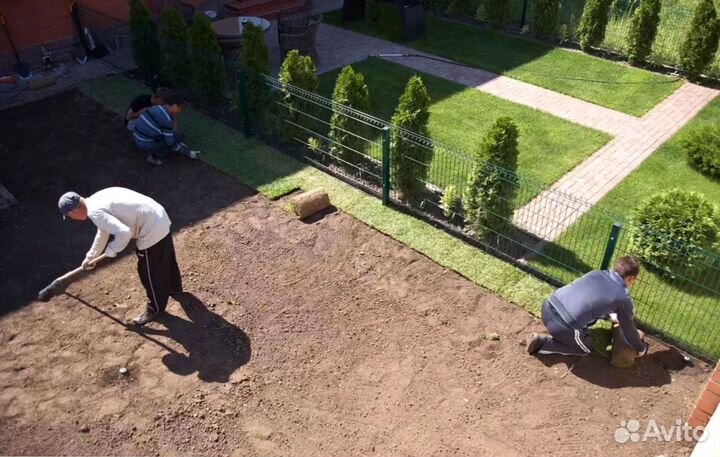 Укладка рулонного газона с автополивом