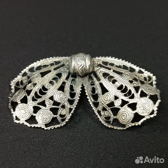 Винтажная мельхиоровая брошь Бант СССР Филигрань