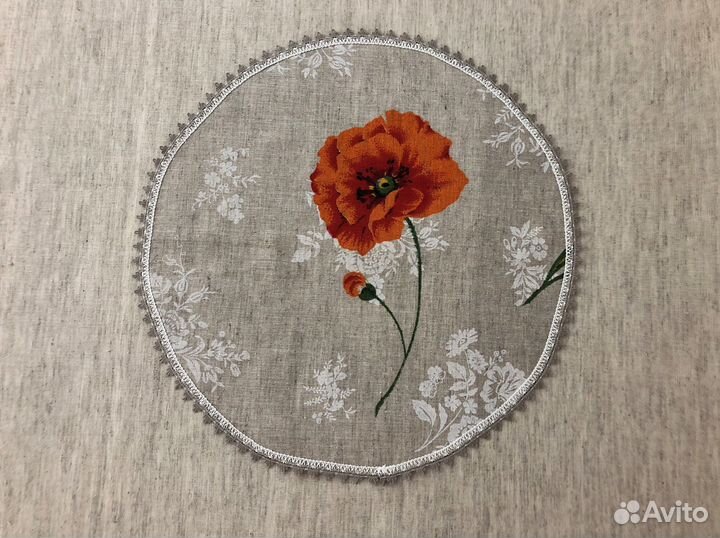 Салфетка сервировочная круглая 37см -№6, полульнян