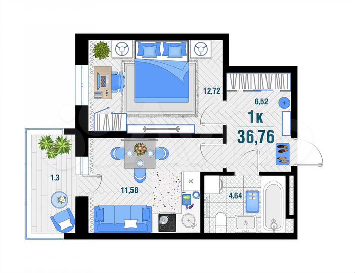 1-к. квартира, 36,8 м², 3/12 эт.
