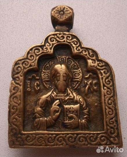 Старинная литая икона 