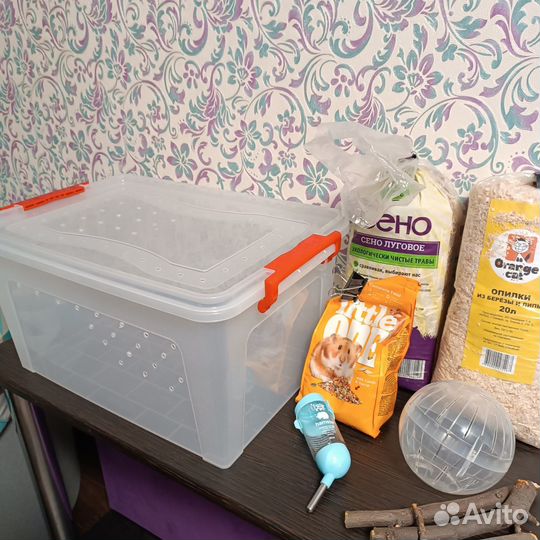 Для хомяка контейнер, поилка, шар, сено, корм, и