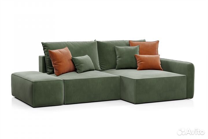 Диван угловой с банкеткой зеленый Портленд