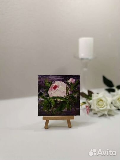 Картины маслом миниатюра Цветок Пион Роза