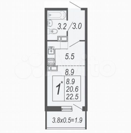 Квартира-студия, 22,5 м², 13/24 эт.