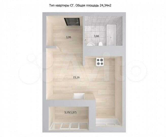 Квартира-студия, 26,8 м², 8/19 эт.