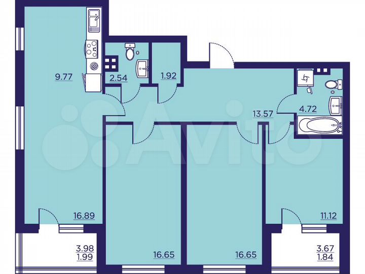 3-к. квартира, 97,7 м², 2/18 эт.