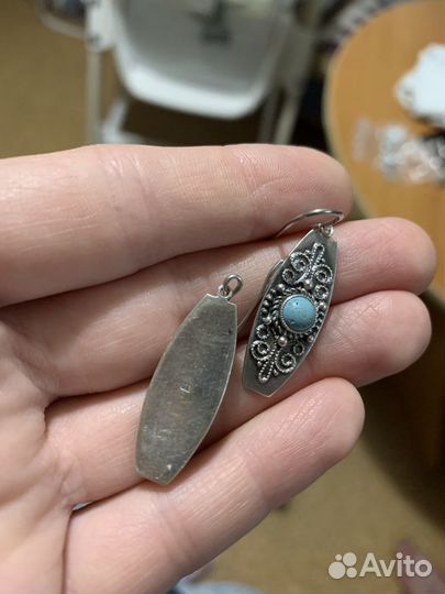 Серьги серебряные с бирюзой антикварные