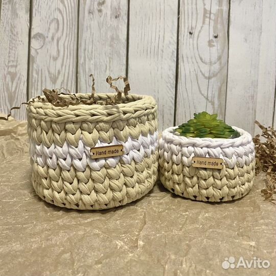 Вязаные корзинки ручной работы