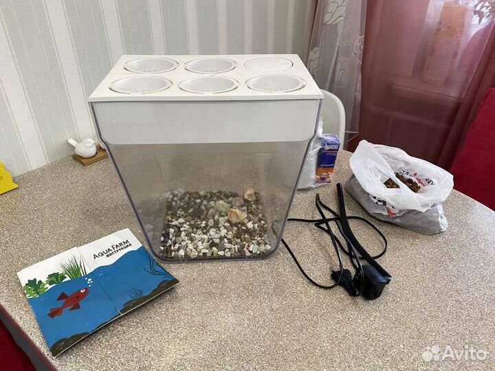 Аквариум, акваферма:внизу рыбки, сверху св.зелень