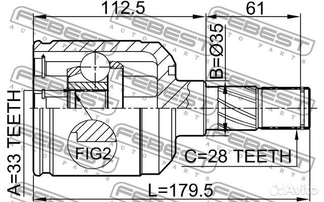 0511M6atlh Шрус внутренний левый 33x35x28