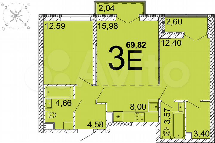 2-к. квартира, 66,2 м², 23/31 эт.