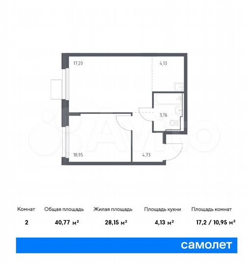 2-к. квартира, 40,8 м², 10/11 эт.