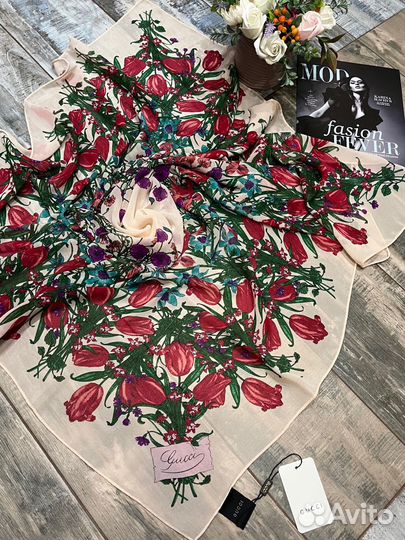 Шифоновый воздушный платок шаль gucci