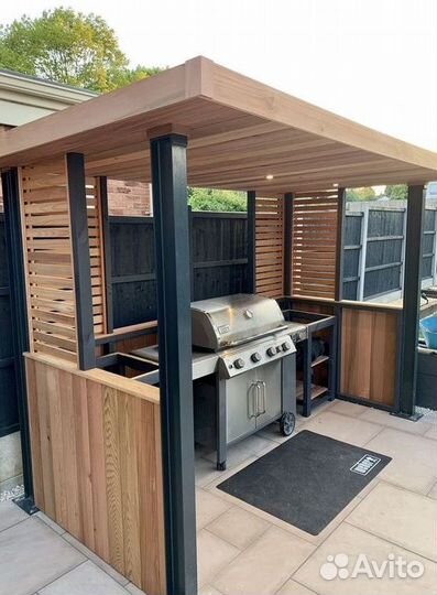 Мангал с печью под казан и крышей