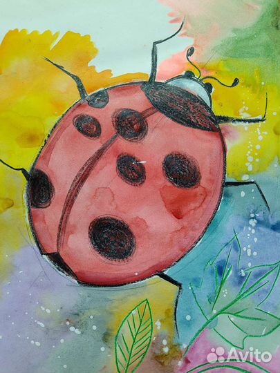 Работы на бумаге А3, акварель, восковые мелки