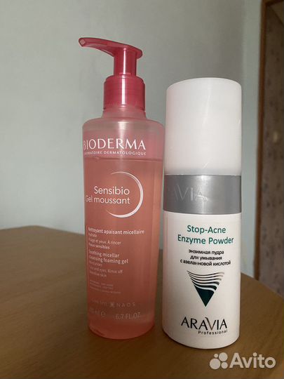 Bioderma sensibio gel и Aravia энзимная пудра