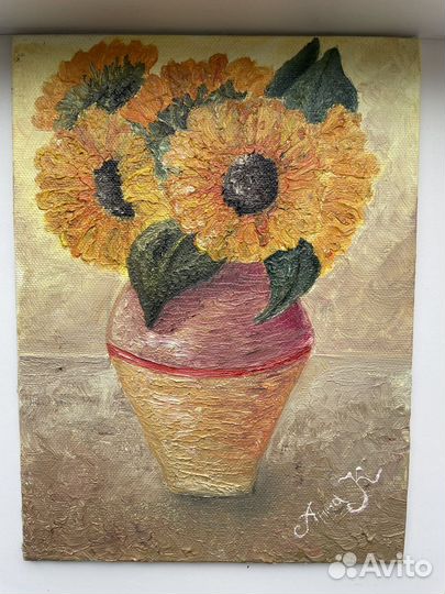 Картина маслом, цветы, натюрморт