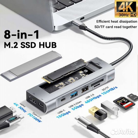 Внешний корпус для nvme SSD HUB 8-в-1