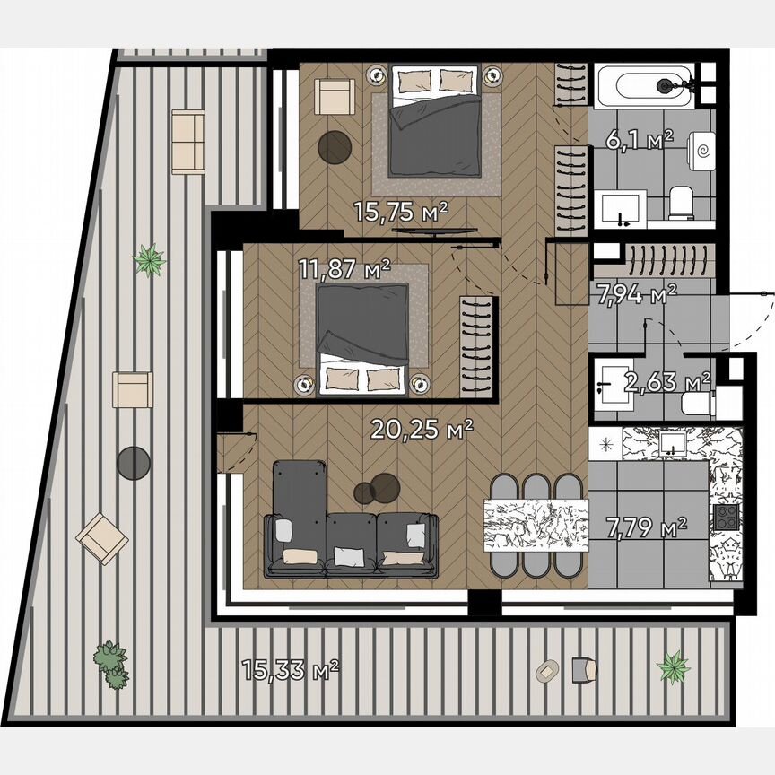 3-к. квартира, 87,7 м², 1/25 эт.