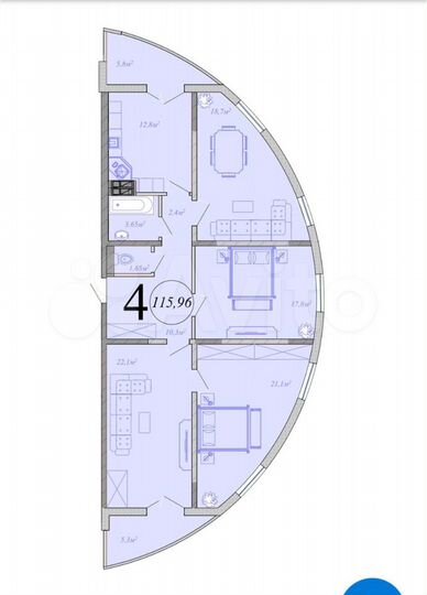 4-к. квартира, 116 м², 7/22 эт.