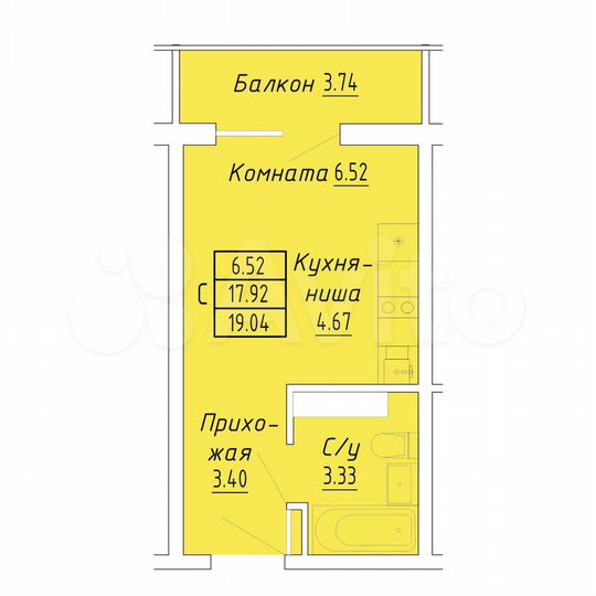 Квартира-студия, 19 м², 6/9 эт.