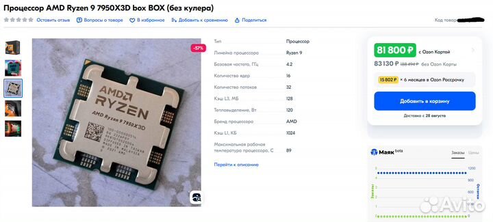 Самый мощный комп на проце Ryzen 9 7950X3D (новый)