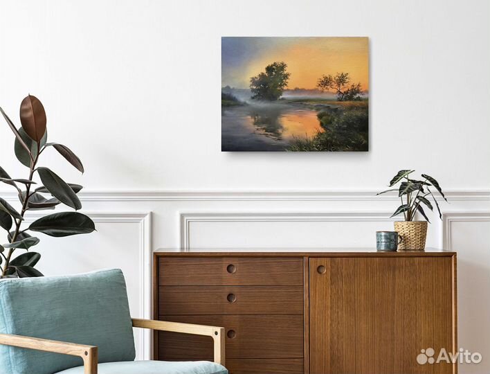 Картина маслом на холсте утренний пейзаж