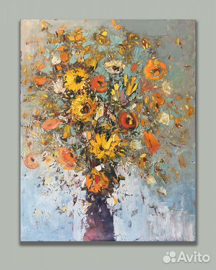 Большая картина маслом на холсте цветы