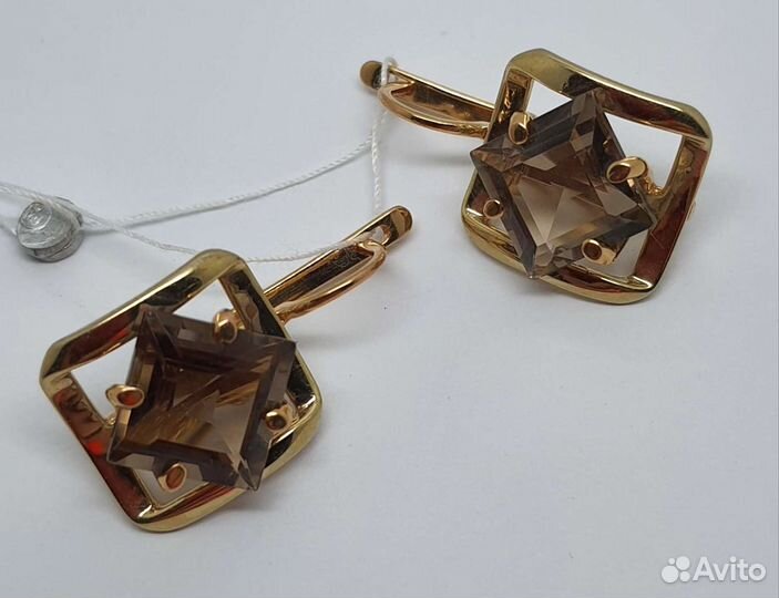 Серьги 585 пробы с раух-топазом
