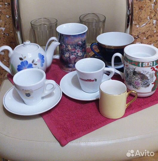 Чашки для чая и кофе, чайник заварочный, стаканы
