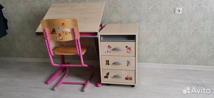Растущая парта со стулом и тумбой Дэми