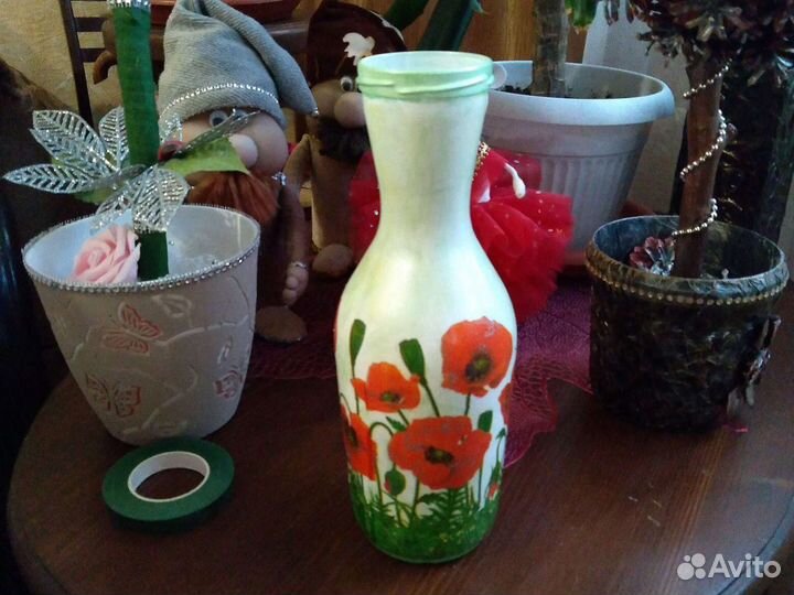 Стеклянная ваза.Декупаж.Ручная работа