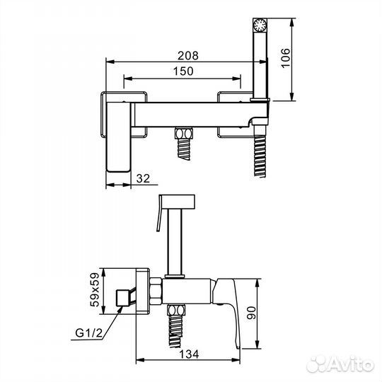 Гиг. душ со смесит. графит Raglo R01.51.09