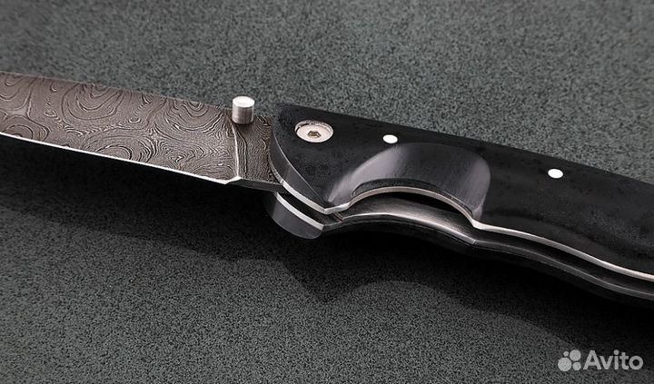 Складной нож Акула, сталь дамаск, рукоять накладки