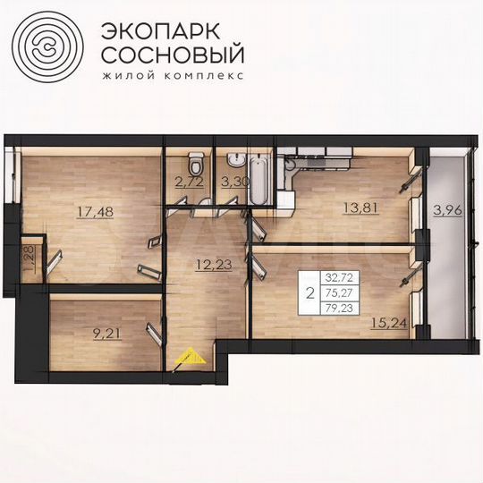 2-к. квартира, 75,2 м², 2/4 эт.