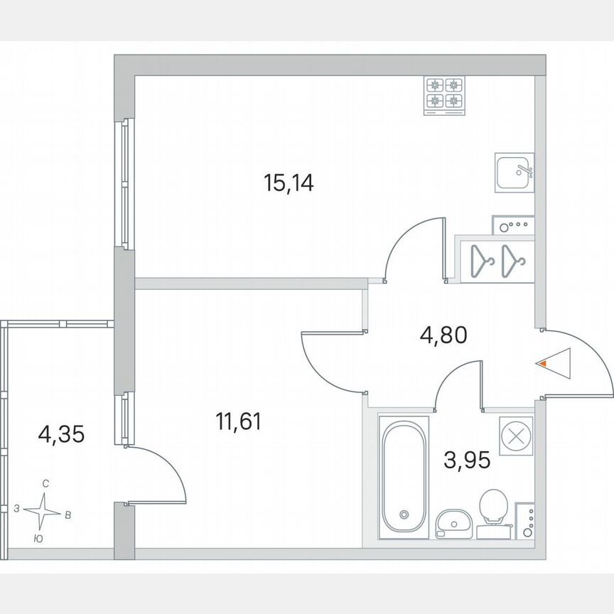 1-к. квартира, 36,8 м², 1/4 эт.