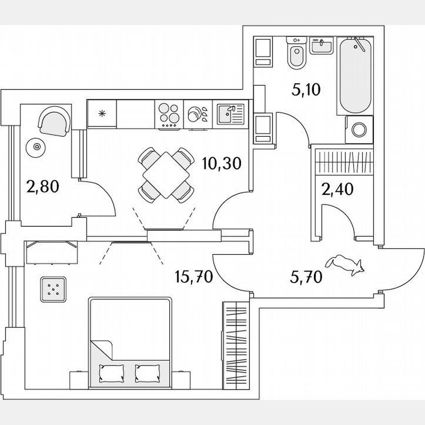 1-к. квартира, 70,3 м², 10/13 эт.