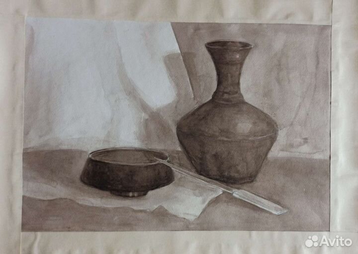 Картина натюрморт гризайль черно-белый учебный