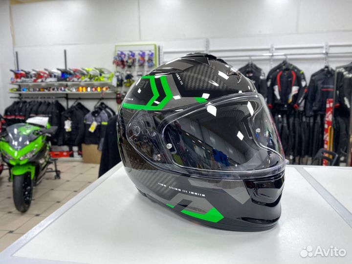 Мотошлем scorpion EXO-491 spin, цвет чёрный/ зелен