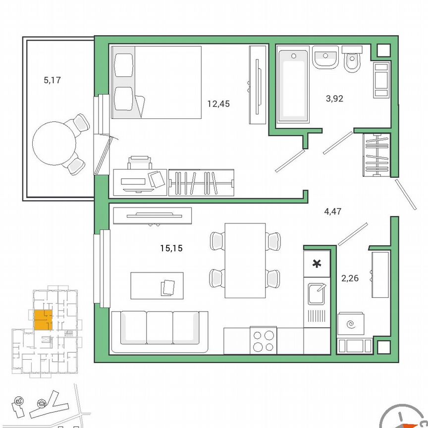 1-к. квартира, 39,9 м², 2/9 эт.