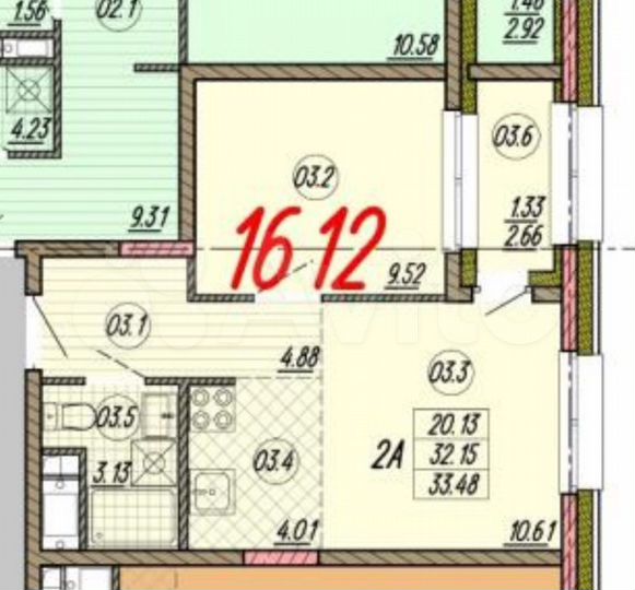 2-к. квартира, 33,4 м², 30/32 эт.