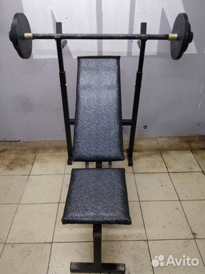 Стойка + скамья + брусья + штанга