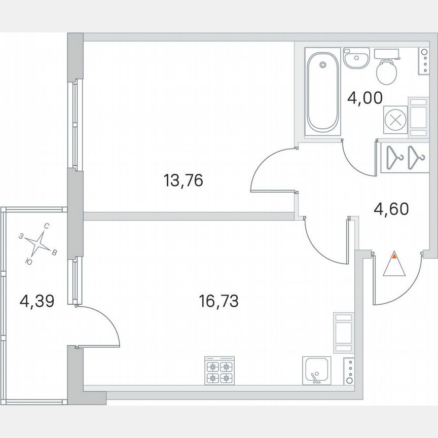 1-к. квартира, 40,4 м², 3/4 эт.