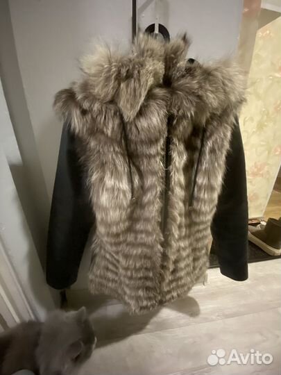 Куртка кожанная с мехом и капюшоном