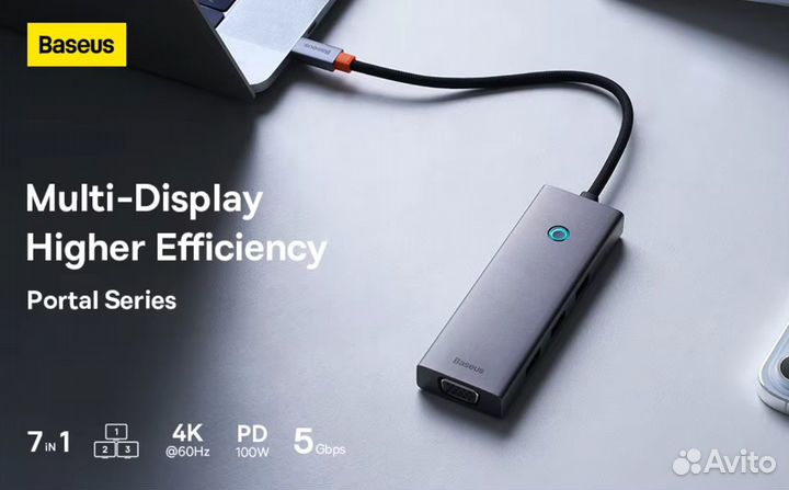 Хаб Type C - 7 в 1 Baseus (hdmix2,VGA,PD100w,USB)