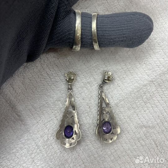 Комплект 925 проба два кольца и серьги СССР (сзр)