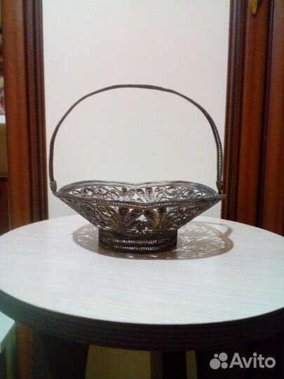 Конфетница, мельхиор, скань